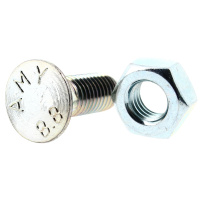 TF avec Collet Carré M10X30 Acier 8.8 Zingué Blanc DIN 608 + Écrou