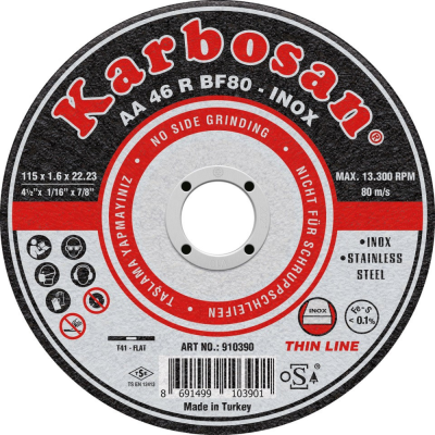 Disque à Tronçonner Plat 115X1.6X22.2 AA46R Inox KARBOSAN 910390