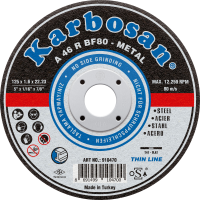 Disque à Tronçonner Plat 125X1.6X22.2 A46R Inox KARBOSAN 910470