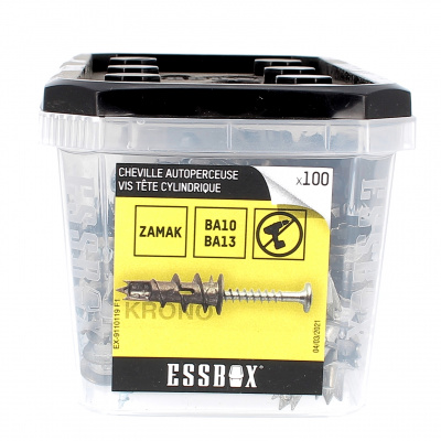 ESSBOX DE 100 CHEVILLES AUTOPERCEUSES ZAMAK AVEC VIS TR 4.5X30 (8 PLO